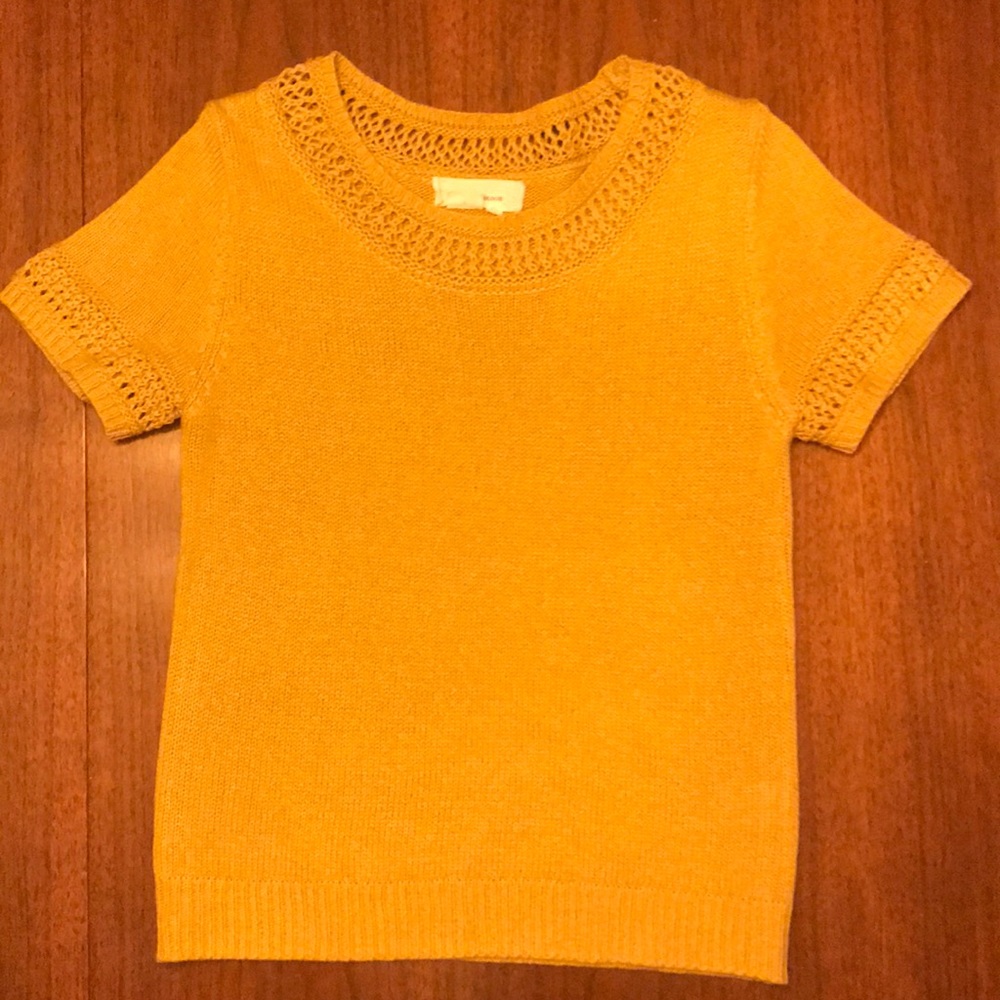 Mustard yellow Anthropologie short sleeve sweater